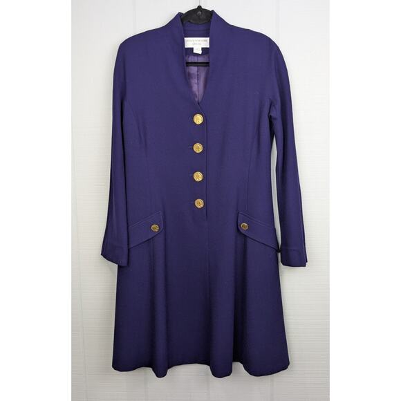 Jones New York Vintage Purple Dress 10 Worsted Wool Gold Buttons A-Line USA - Picture 3 of 16